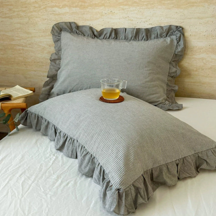 Lisslune | Striped Ruffled Lace Pillowcases in Multiple Colors
