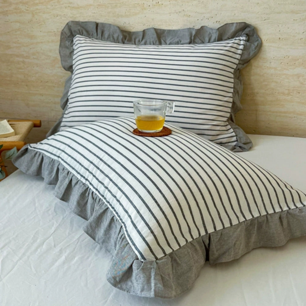 Lisslune | Striped Ruffled Lace Pillowcases in Multiple Colors