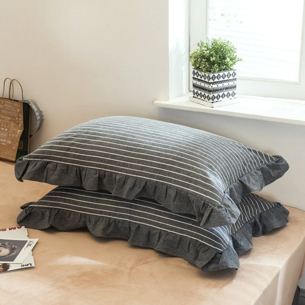 Lisslune | Striped Ruffled Lace Pillowcases in Multiple Colors