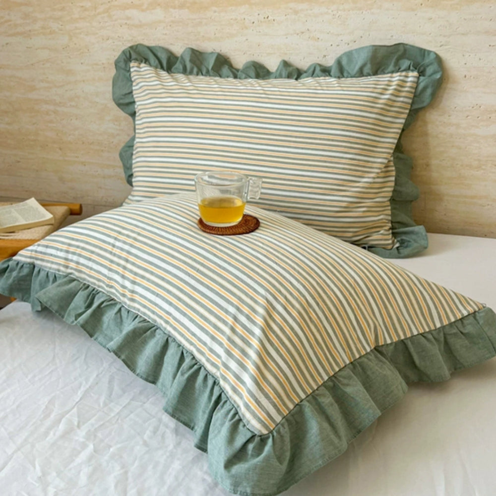 Lisslune | Striped Ruffled Lace Pillowcases in Multiple Colors