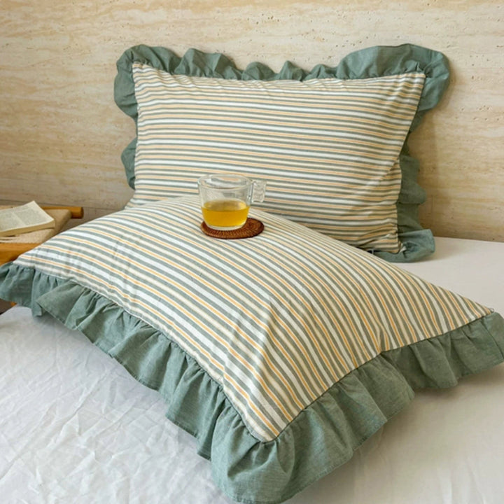 Lisslune | Striped Ruffled Lace Pillowcases in Multiple Colors