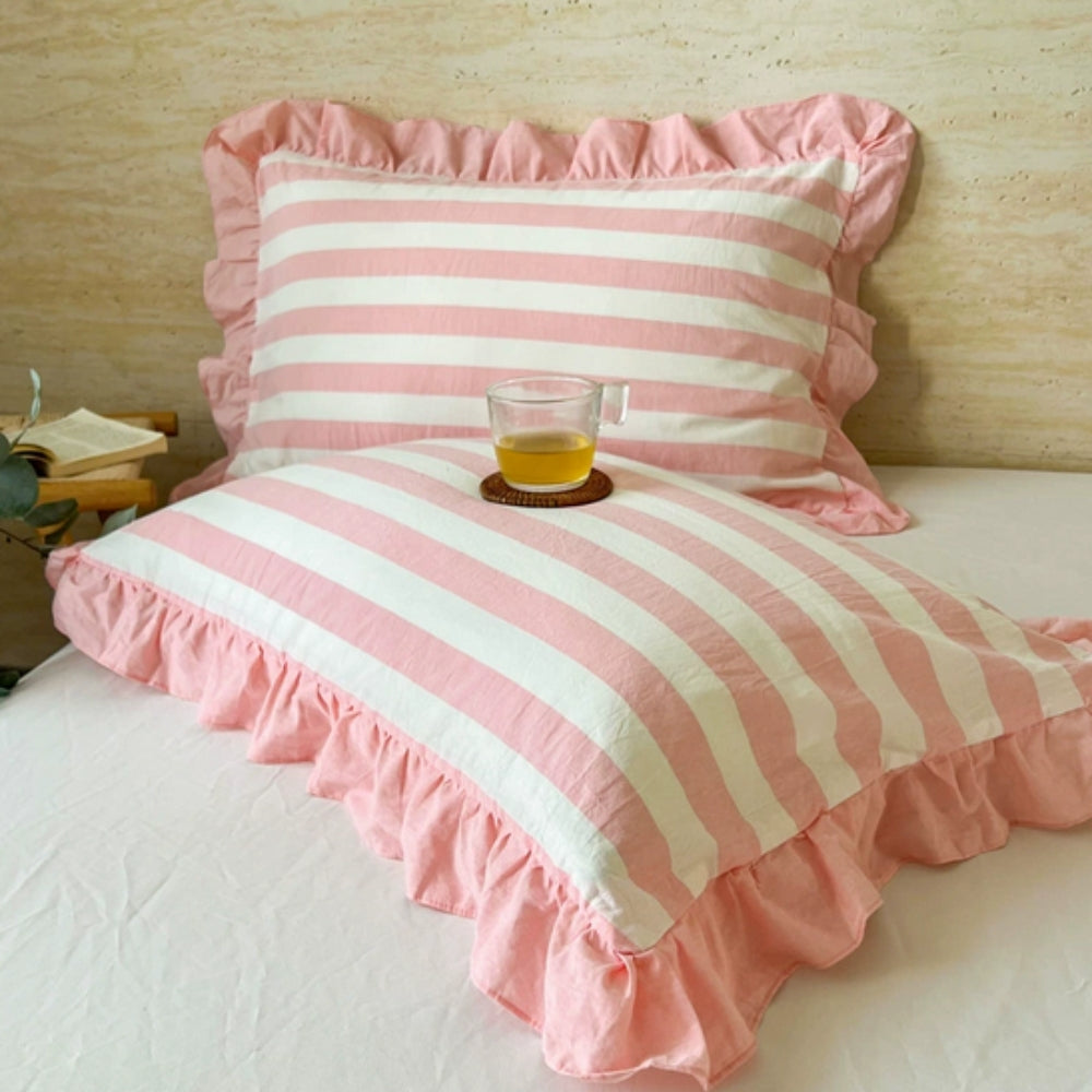 Lisslune | Striped Ruffled Lace Pillowcases in Multiple Colors