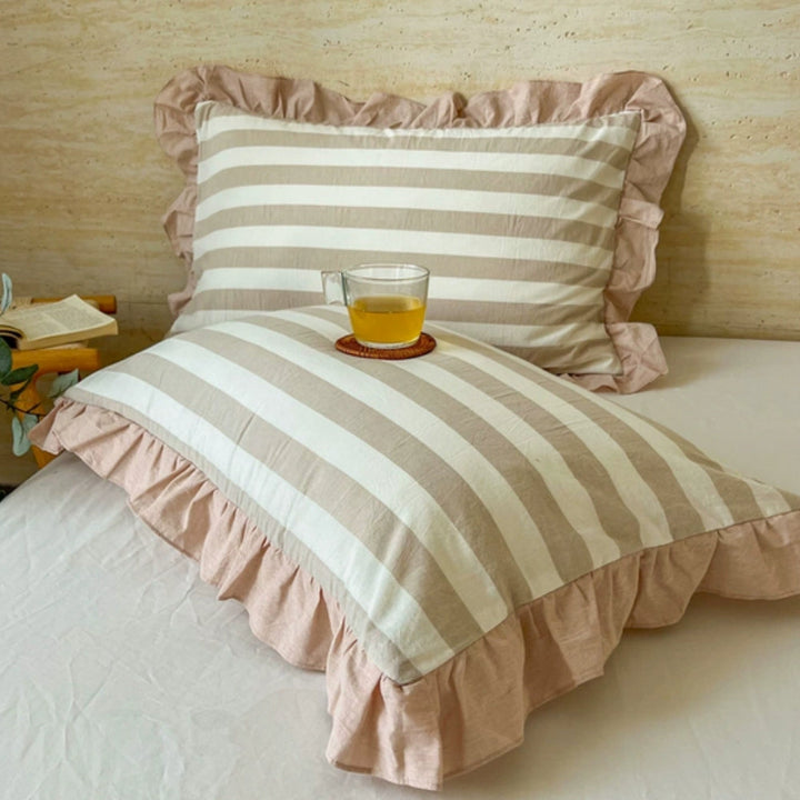 Lisslune | Striped Ruffled Lace Pillowcases in Multiple Colors