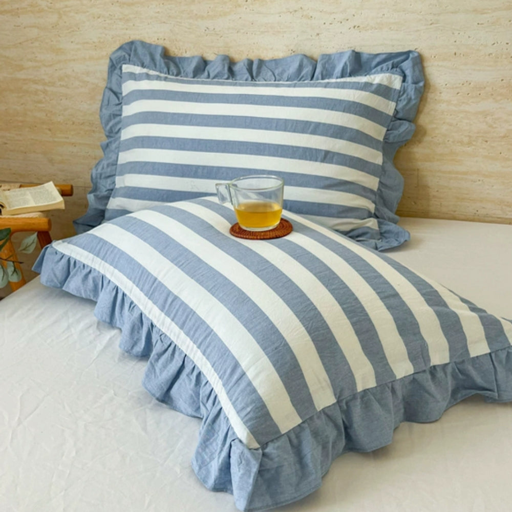 Lisslune | Striped Ruffled Lace Pillowcases in Multiple Colors