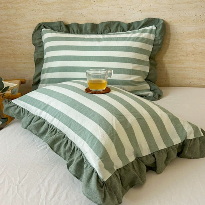 Lisslune | Striped Ruffled Lace Pillowcases in Multiple Colors