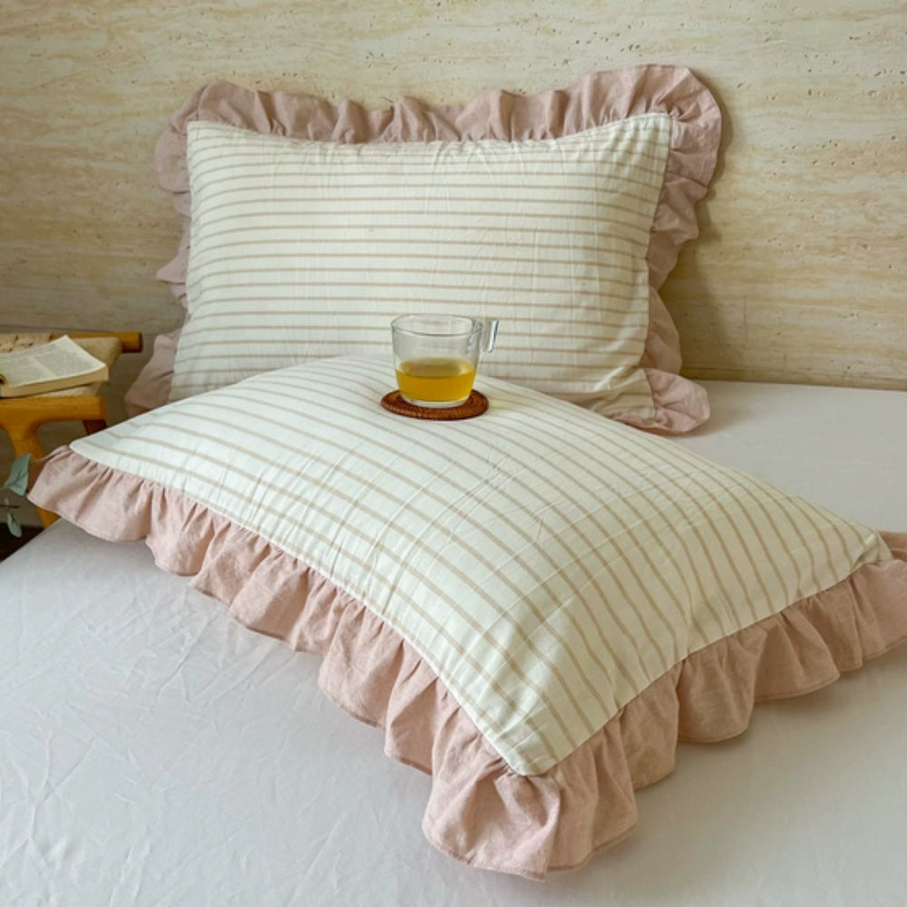 Lisslune | Striped Ruffled Lace Pillowcases in Multiple Colors