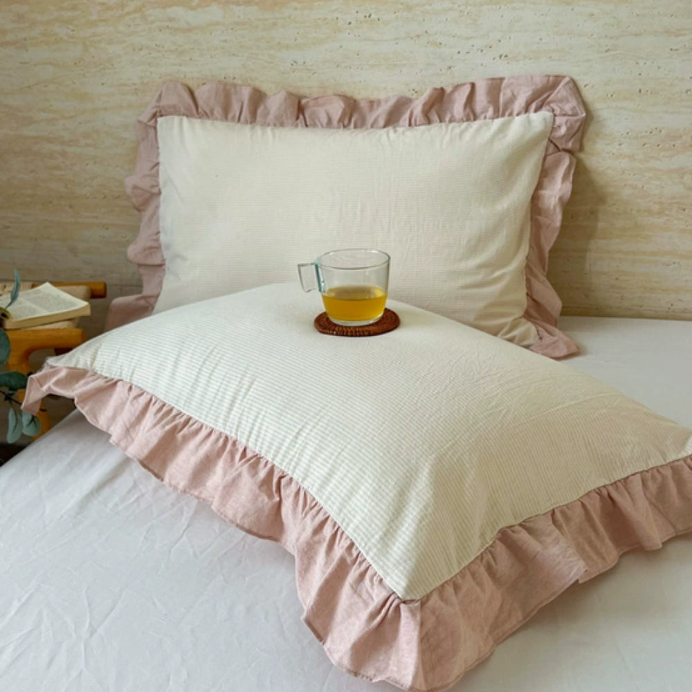 Lisslune | Striped Ruffled Lace Pillowcases in Multiple Colors