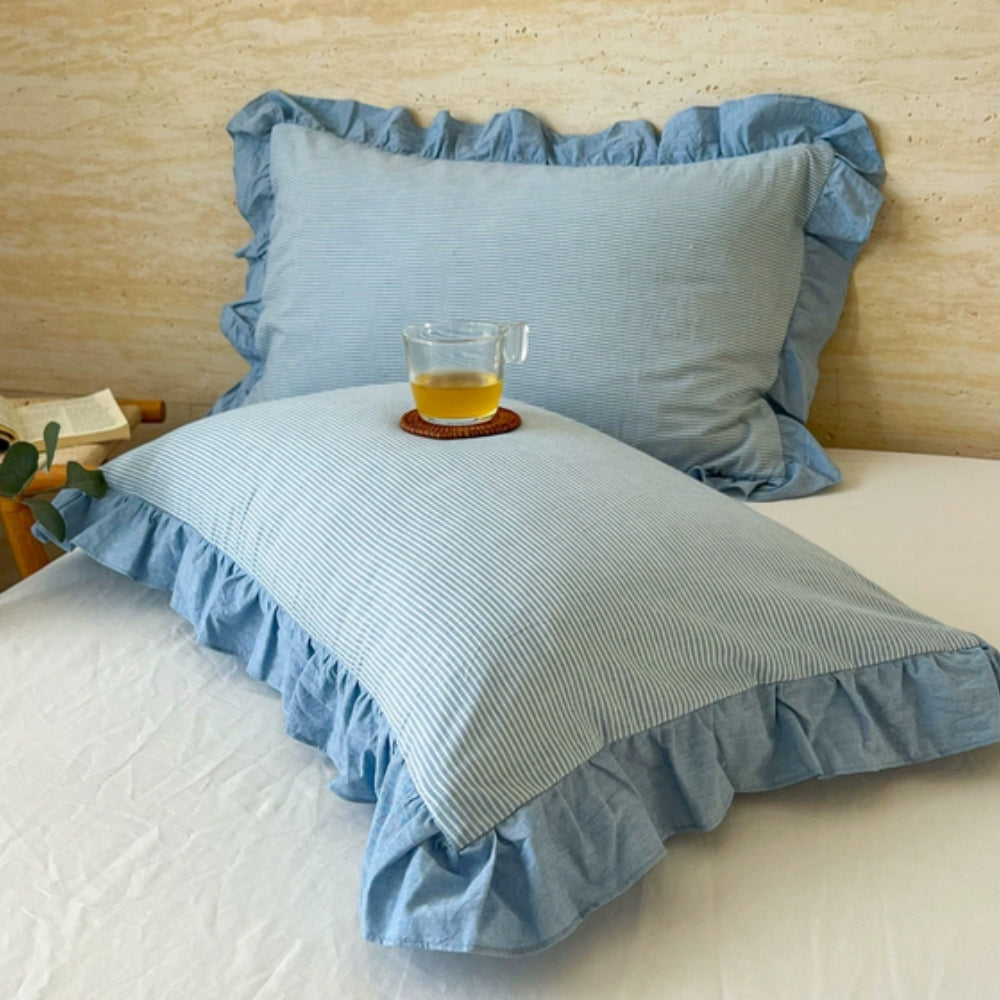 Lisslune | Striped Ruffled Lace Pillowcases in Multiple Colors
