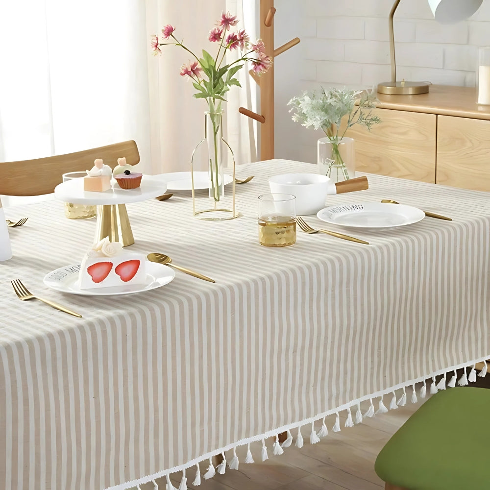 Lisslune | Classic Striped Tassel Table Cloth