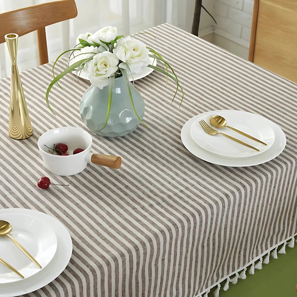 Lisslune | Classic Striped Tassel Table Cloth