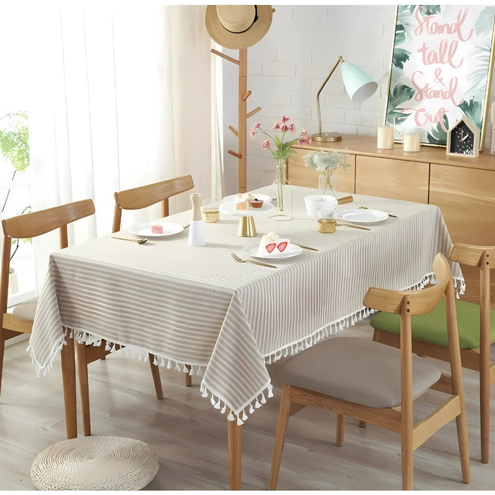 Lisslune | Classic Striped Tassel Table Cloth
