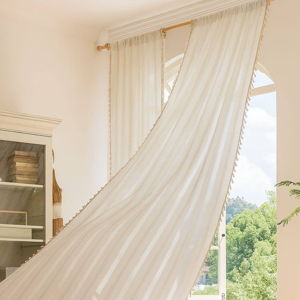 Lisslune | Sunlit Stripes Sheer Tassel Curtain