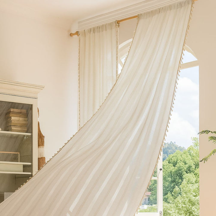 Lisslune | Sunlit Stripes Sheer Tassel Curtain