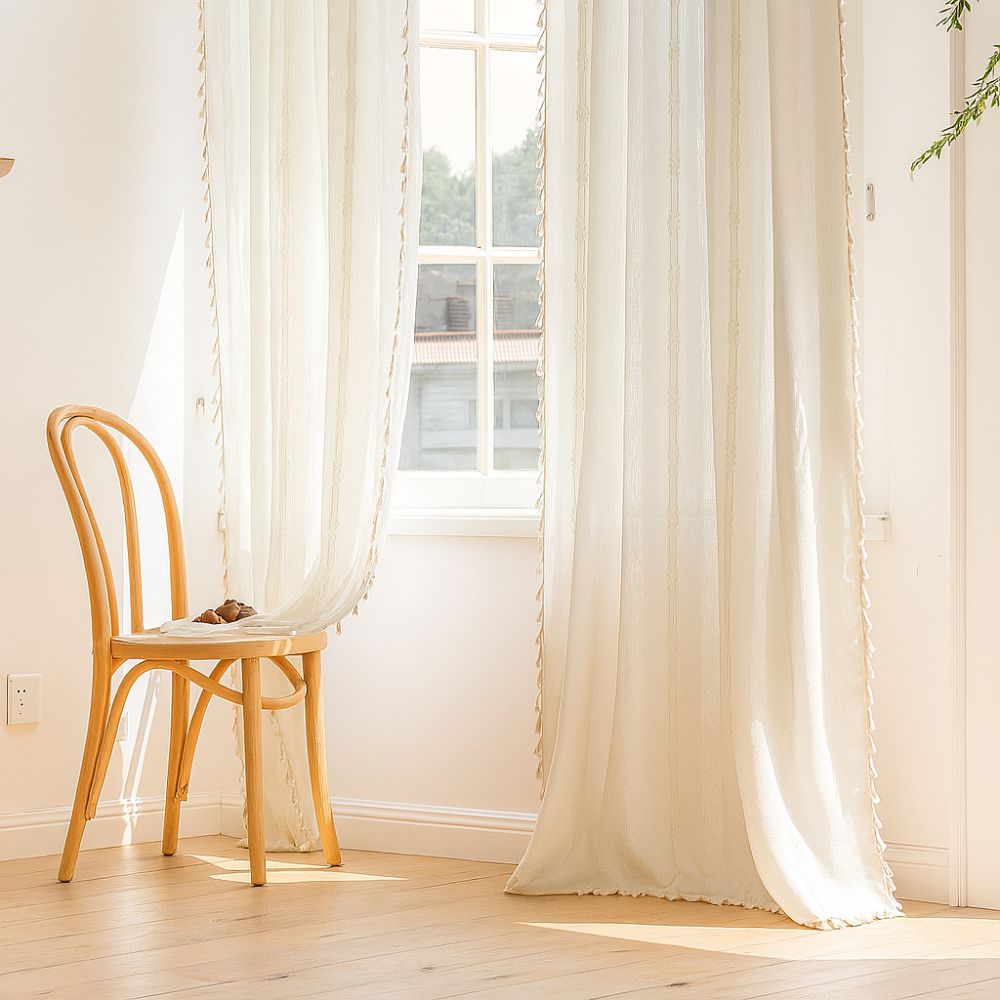 Lisslune | Sunlit Stripes Sheer Tassel Curtain