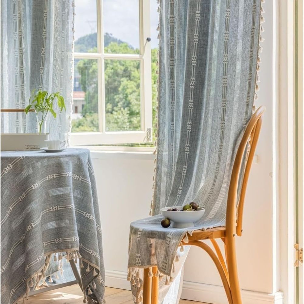 Lisslune | Sunlit Stripes Sheer Tassel Curtain
