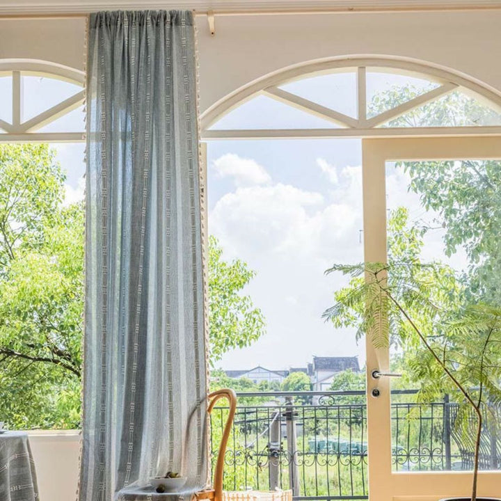 Lisslune | Sunlit Stripes Sheer Tassel Curtain