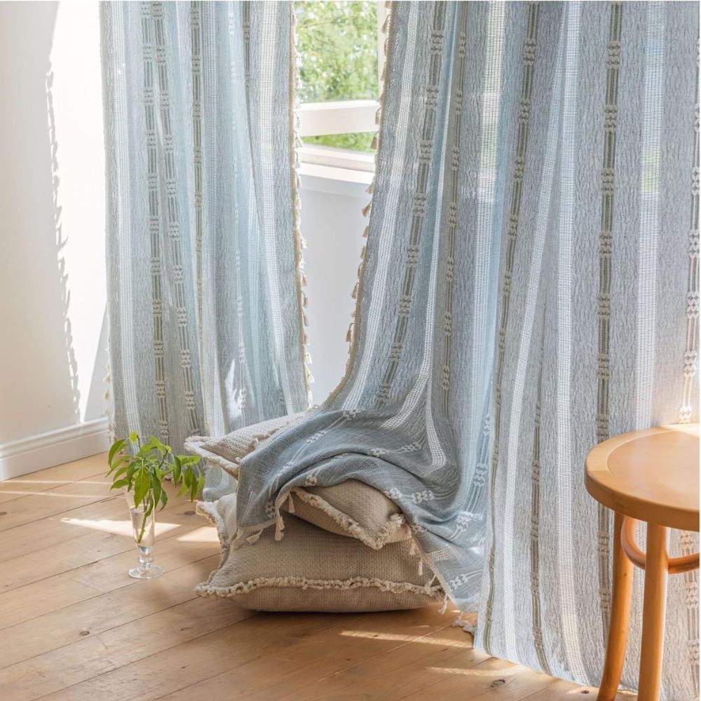 Lisslune | Sunlit Stripes Sheer Tassel Curtain