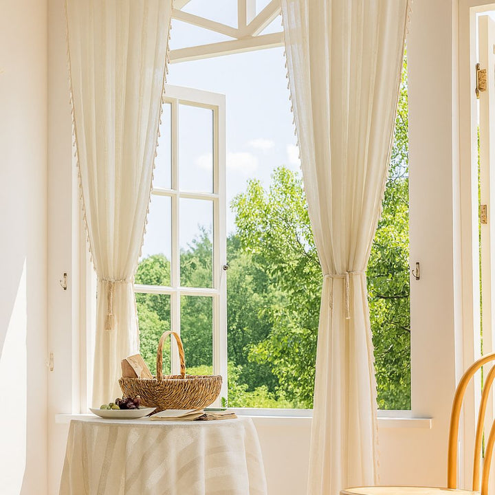 Lisslune | Sunlit Stripes Sheer Tassel Curtain