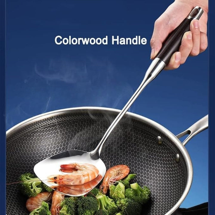 Lisslune | Gleaming Stainless Steel Wooden Utensils | 6Pcs Set