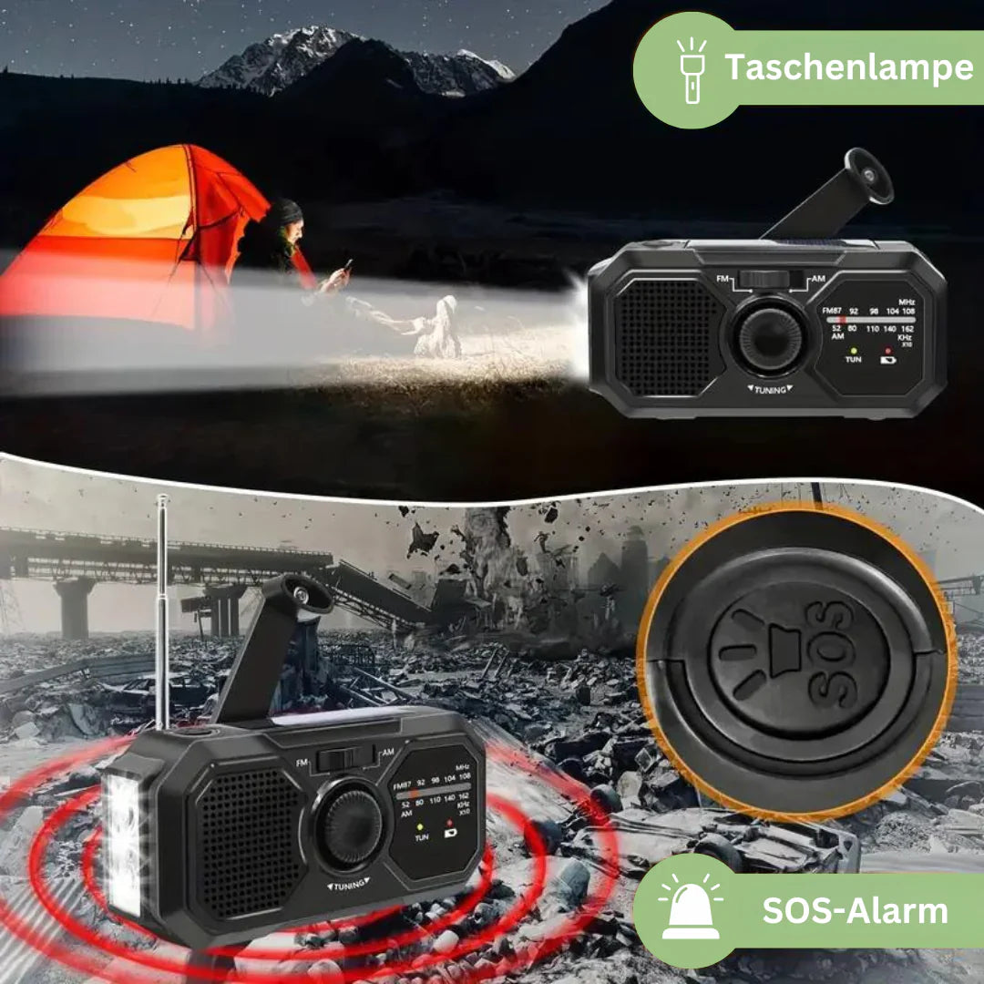 Lisslune | Portable emergency radio with solar panel and hand crank – FM/AM reception and power bank function