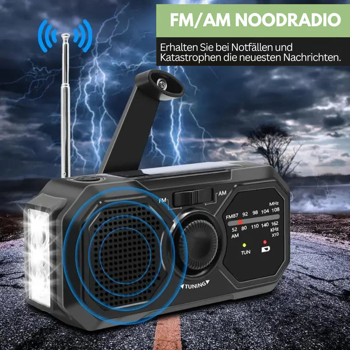 Lisslune | Portable emergency radio with solar panel and hand crank – FM/AM reception and power bank function
