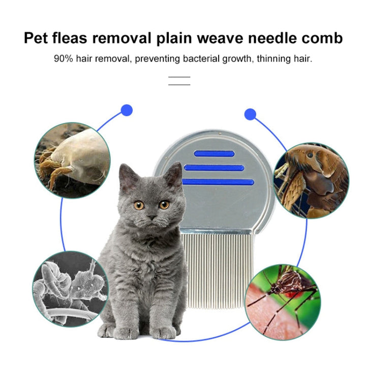 Dog comb flea comb stainless steel threaded frame comb removal beauty products (Blue)
