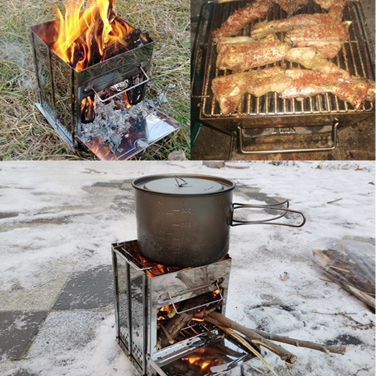 Lisslune | Portable Stainless Steel Folding Grill Charcoal Grill Grill Outdoor Camping Wood Stove