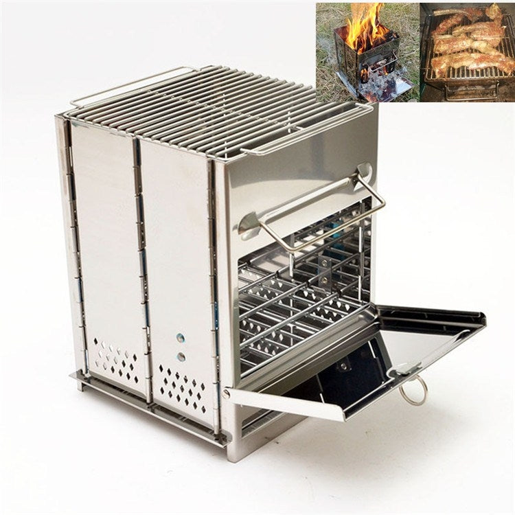 Lisslune | Portable Stainless Steel Folding Grill Charcoal Grill Grill Outdoor Camping Wood Stove