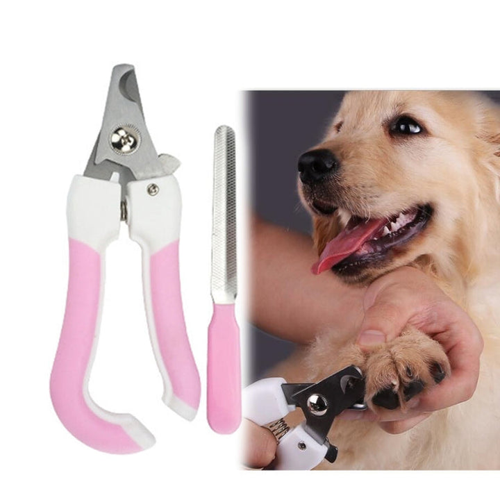 Two-piece pet tool stainless steel cat and dog claw clipper file, Size:S(Pink)