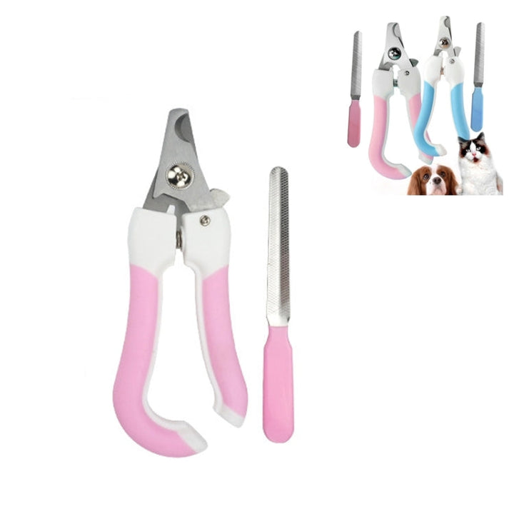 Two-piece pet tool stainless steel cat and dog claw clipper file, Size:S(Pink)