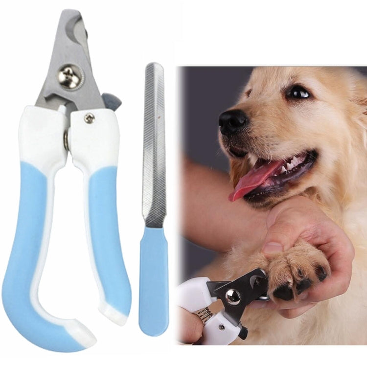 Two-piece pet toenail stainless steel cat and dog claw cutter file, Size:L(Blue)