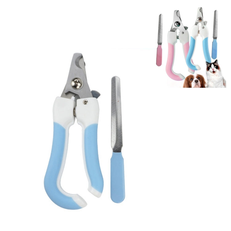Two-piece pet toenail stainless steel cat and dog claw cutter file, Size:L(Blue)