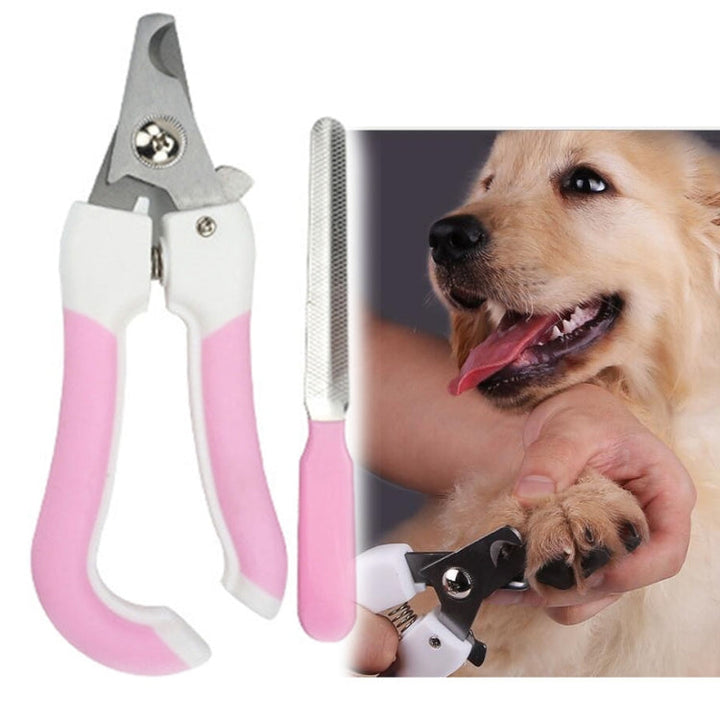 Two-piece Pet Toe Stainless Steel Cat and Dog Nail Clipper File, Size: L (Pink)