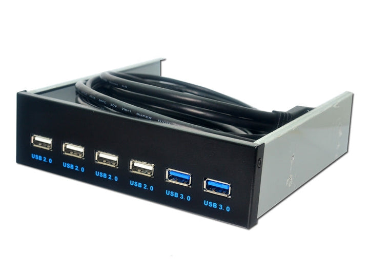 Lisslune | 6 Ports 5.25 Inch Floppy Bay Frontpanel with Power Adapter USB Hub Splitter 2 Ports USB 3.0 + 4 Ports USB 2.0