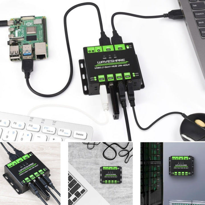 Lisslune | Waveshare 23929 USB HUB, expansion of 4 X USB 3.2 ports, switchable dual hosts, multiple protective measures