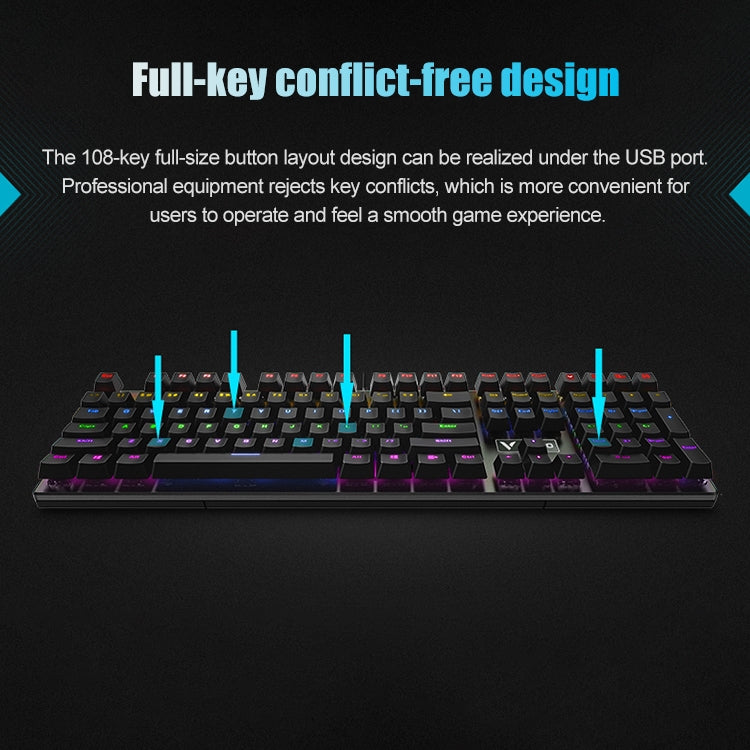 Lisslune | Rapoo V700S 104 Keys Mixed Color Backlight USB Wired Gaming Computer Without Hitting Mechanical Keyboard (Black Switch)