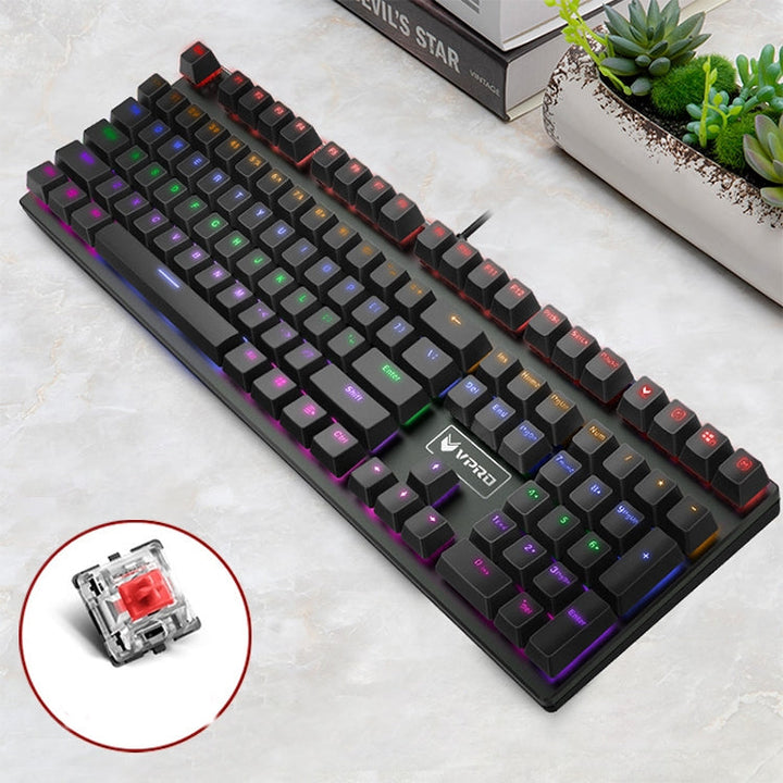 Lisslune | Rapoo V700S 104 Keys Mixed Color Backlight USB Wired Gaming Computer No Key Press Mechanical Keyboard (Red Shaft)