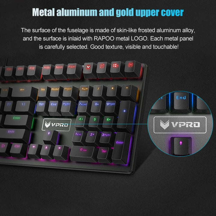 Lisslune | Rapoo V700S 104 Keys Mixed Color Backlight USB Wired Gaming Computer No Key Press Mechanical Keyboard (Red Shaft)