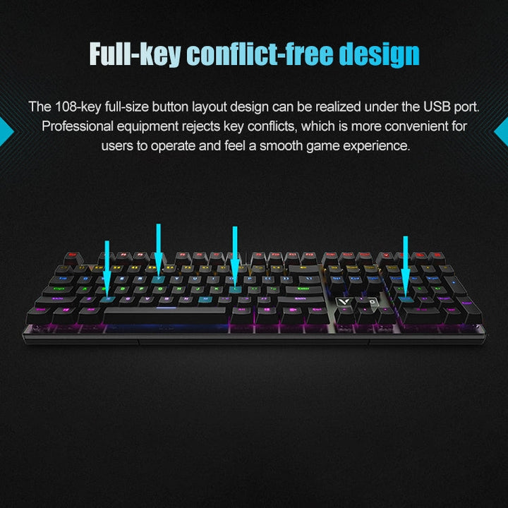 Lisslune | Rapoo V700S 104 Keys Mixed Color Backlight USB Wired Gaming Computer No Key Press Mechanical Keyboard (Red Shaft)