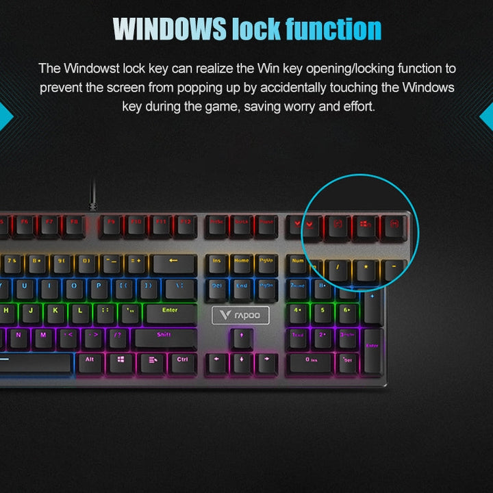 Lisslune | Rapoo V700S 104 Keys Mixed Color Backlight USB Wired Gaming Computer No Key Press Mechanical Keyboard (Red Shaft)