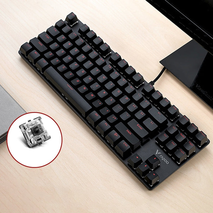 Lisslune | Rapoo V500 87-Key Alloy Edition Desktop Laptop Computer Gaming Esports Office Home Typing Metal Wired Mechanical Keyboard without Backlight, (Black Shaft)