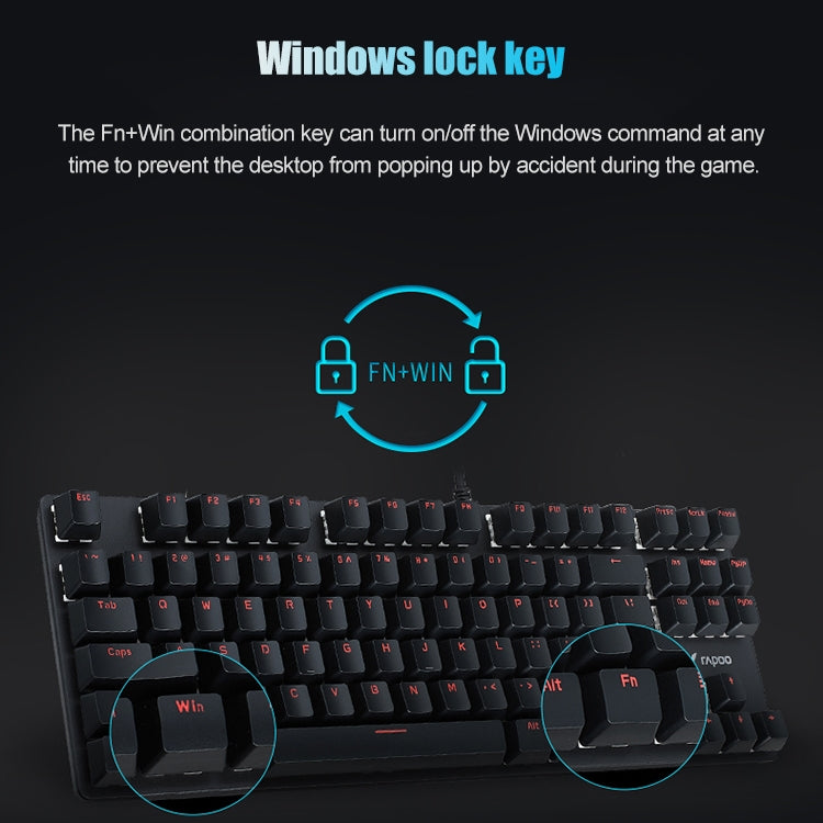 Lisslune | Rapoo V500 87-Key Alloy Edition Desktop Laptop Computer Gaming Esports Office Home Typing Metal Wired Mechanical Keyboard without Backlight, (Black Shaft)