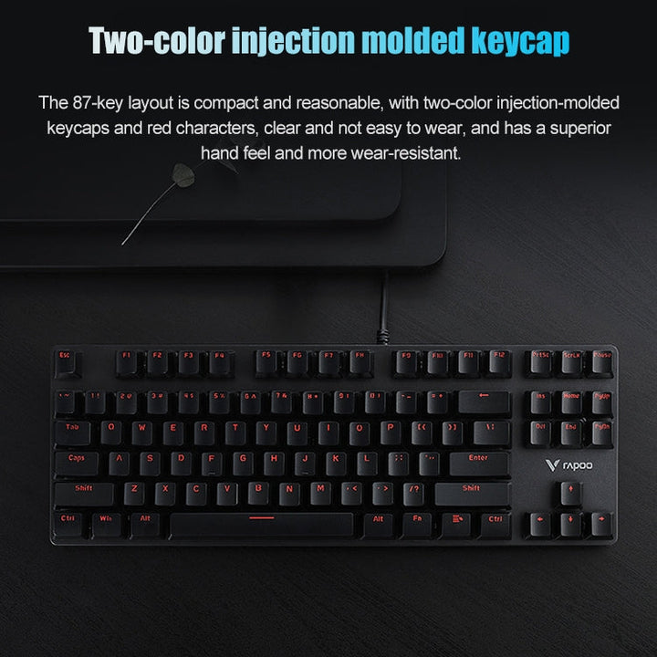 Lisslune | Rapoo V500 87-Key Alloy Edition Desktop Laptop Computer Gaming Esports Office Home Typing Metal Wired Mechanical Keyboard without Backlight, (Black Shaft)