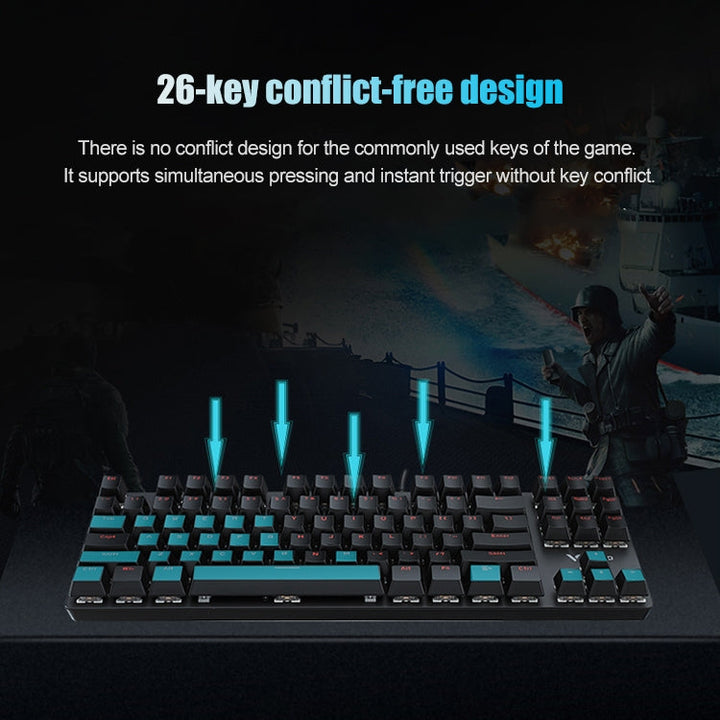 Lisslune | Rapoo V500 87-Key Alloy Edition Desktop Laptop Computer Gaming Esports Office Home Typing Metal Wired Mechanical Keyboard without Backlight, (Black Shaft)