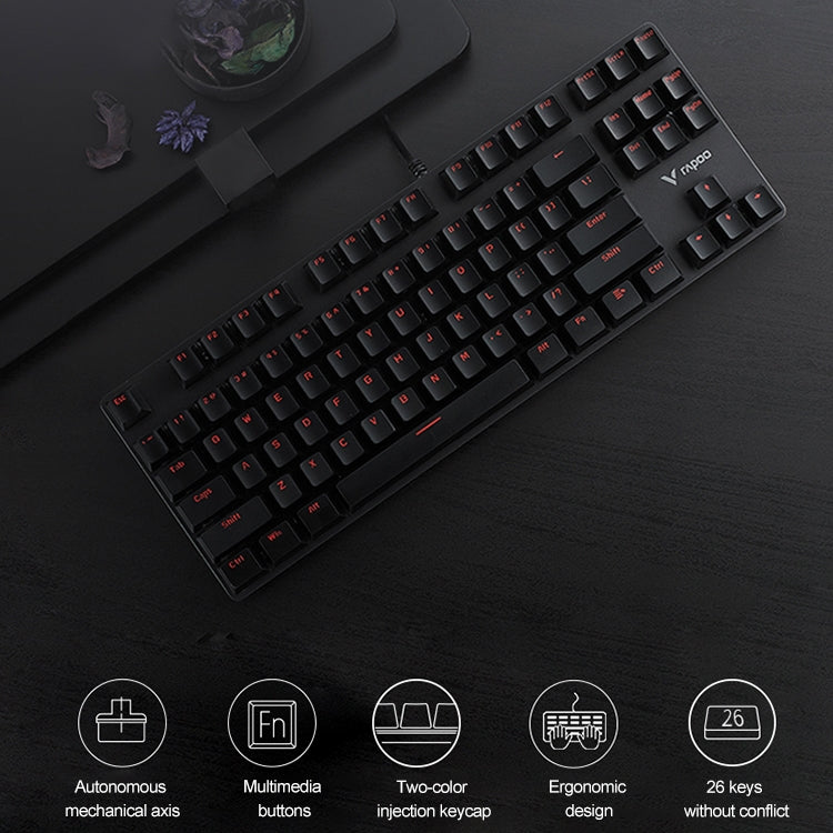 Lisslune | Rapoo V500 87-Key Alloy Edition Desktop Laptop Computer Gaming Esports Office Home Typing Metal Wired Mechanical Keyboard without Backlight, (Black Shaft)