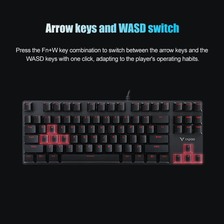 Lisslune | Rapoo V500 87-Key Alloy Edition Desktop Laptop Computer Gaming Esports Office Home Typing Metal Wired Mechanical Keyboard without Backlight, (Black Shaft)