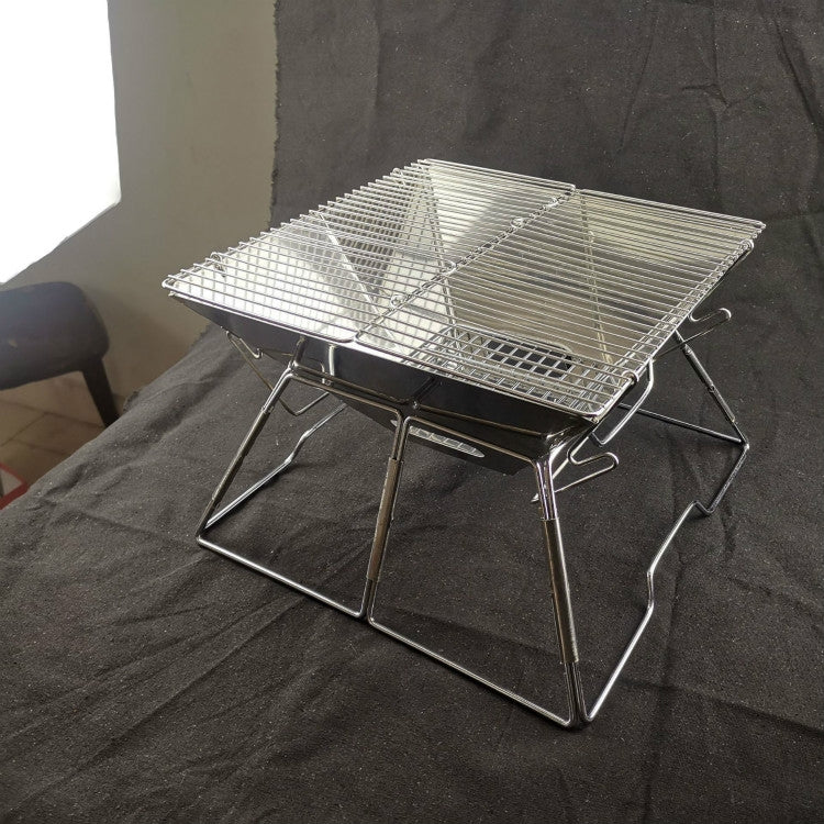 Lisslune | Portable Grill Camping Stainless Steel Folding Grill Wood Charcoal Grill