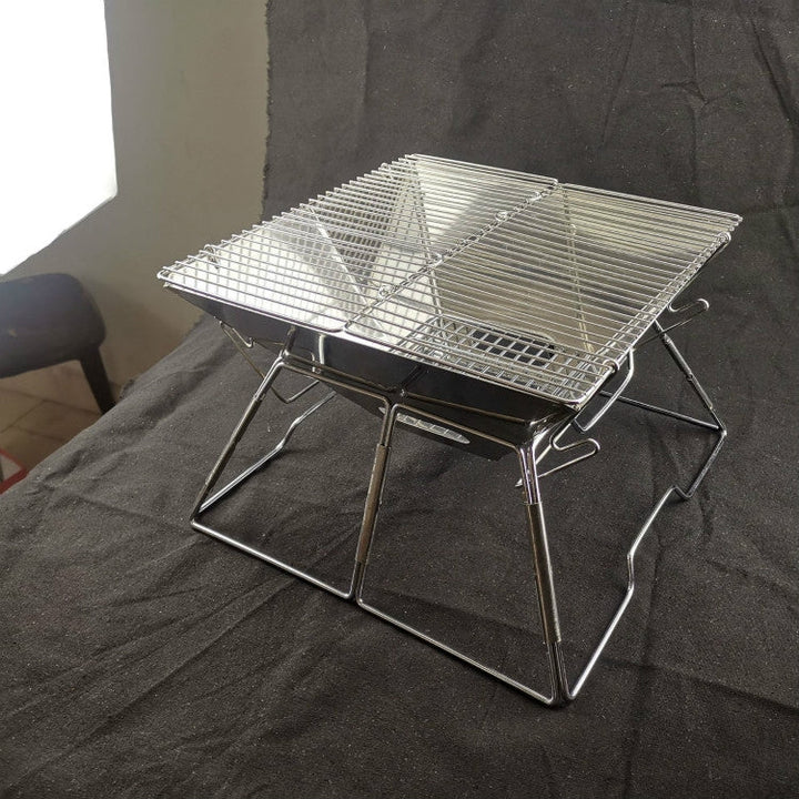 Lisslune | Portable Grill Camping Stainless Steel Folding Grill Wood Charcoal Grill