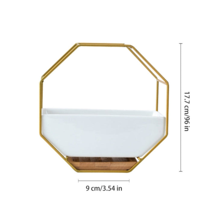 Lisslune | Simple octagonal geometric wall hanging table succulent plate bamboo support iron frame flower pot (black)
