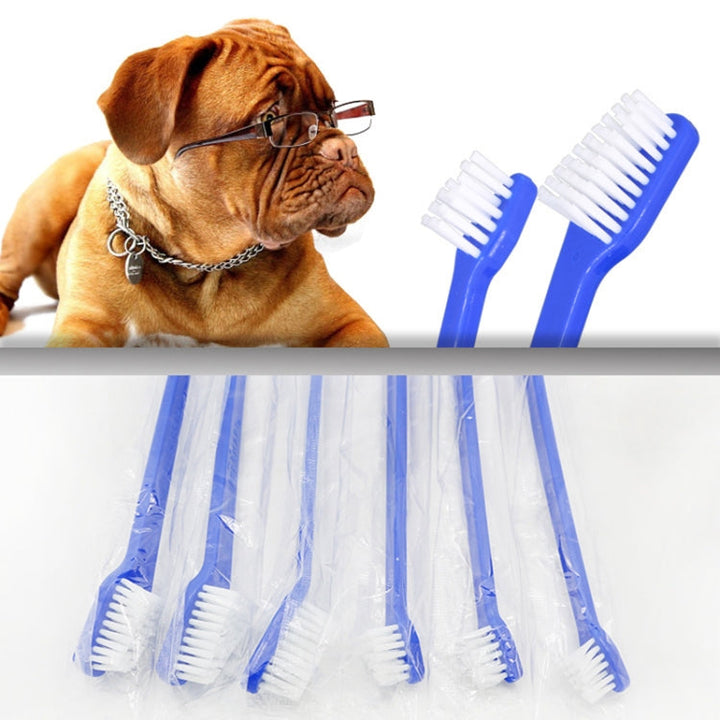 10 pieces dog cat effective pet oral care pet toothbrush, specification: blue handle + medium bristles (blue)